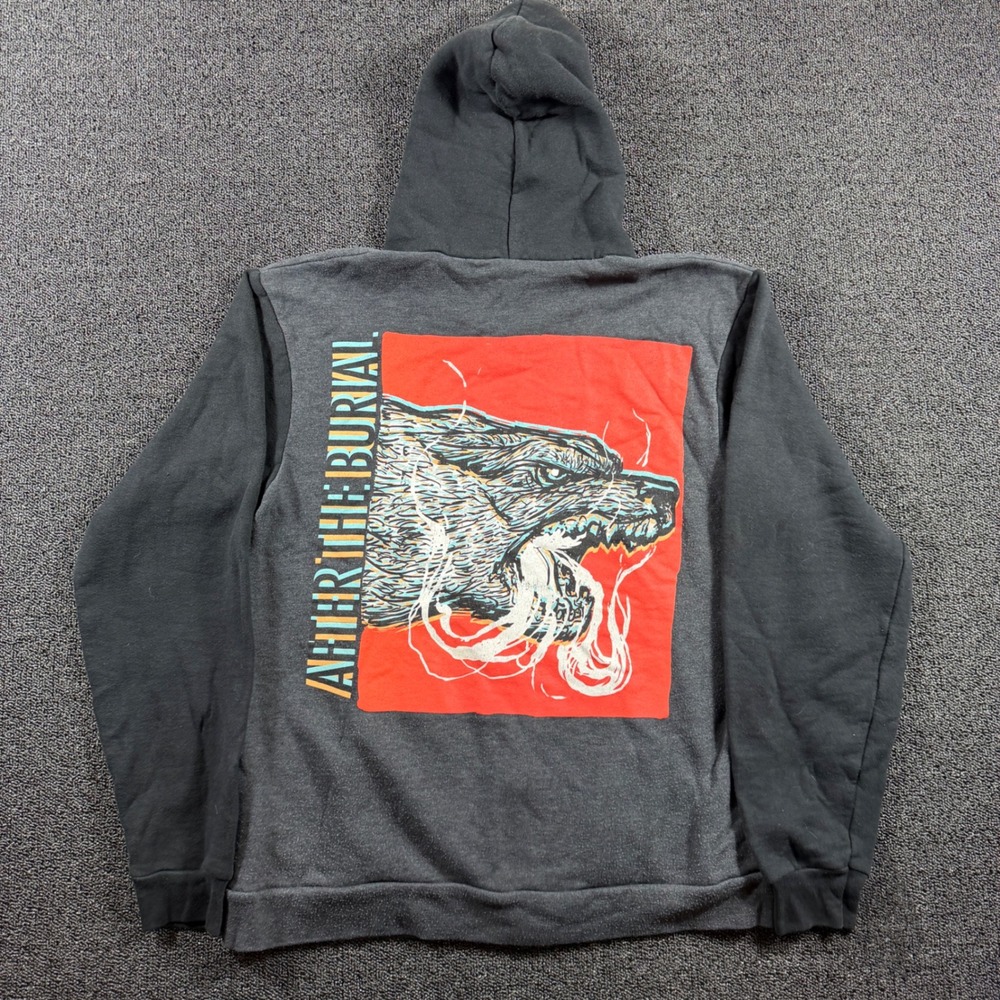 After the Burial Band Hoodie Men's XL Full Zip Gray Wolf Graphic Metalcore Djent